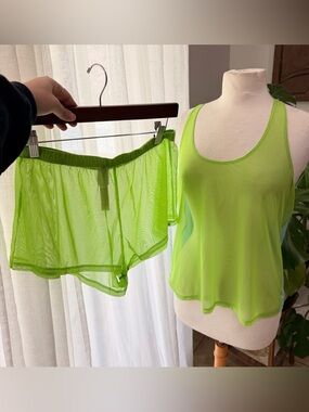Sheer Neon Green Sleep Tank & Shorts Set